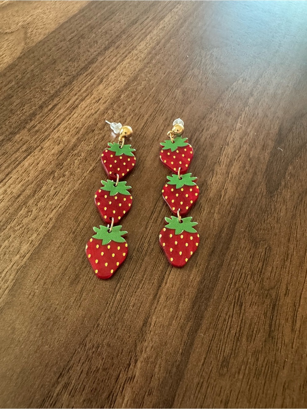 Playful Strawberry Drop Earrings in Red and Green